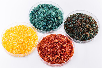 Molten chloride salts, crystals and crystallized rare earth sediments, chemicals used in industry...