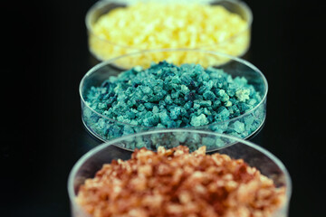 Molten chloride salts, crystals and crystallized rare earth sediments, chemicals used in industry...
