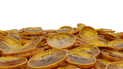a lot stack of golden bitcoin background.3D Render Illustration