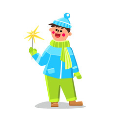 Burning Sparkler Holding In Hand Kid Boy Vector