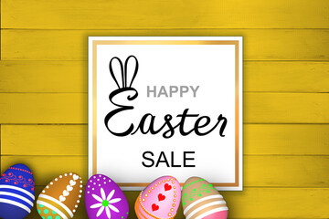 colored painted eggs 3d rendering model, wooden background for design, postcards, concept of Easter, Christian traditions, holidays, Spring Festival, 3d illustration