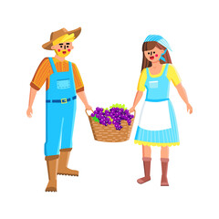 Obraz na płótnie Canvas Farmers Couple Harvesting Grape Together Vector Illustration