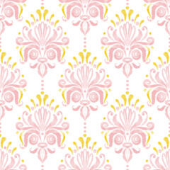 Damask seamless pattern for boys and girls. Baroque ornament. Luxury watercolor trendy texture. Vintage retro old styled.