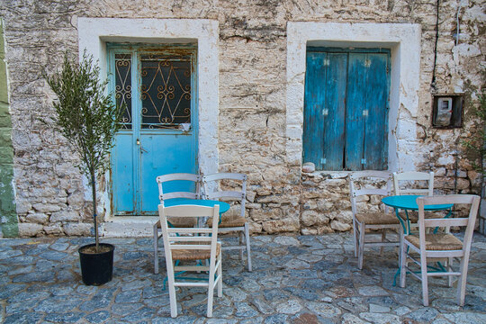 Traditional Greek narrow streets in Areopoli Town in Mani Peninsula