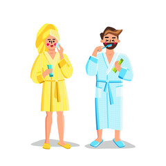Couple Doing Morning Routine In Bathroom Vector
