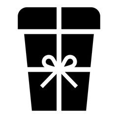 Coffee gift icon, coffee mug with gift ribbon, simple black and white minimalist icon, vector clipart,