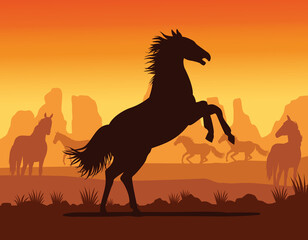 horse black animal silhouette in desert landscape