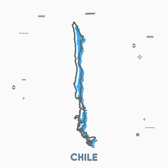 Chile map in thin line style. Chile infographic map icon with small thin line geometric figures. Vector illustration Chile map linear modern concept