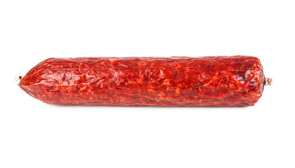Spanish traditional chorizo isolated on white. View from another angle in the portfolio.