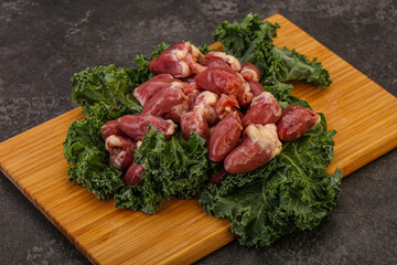 Raw chicken hearts for cooking