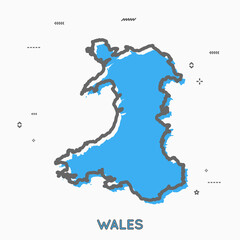 Wales map in thin line style. Wales infographic map icon with small thin line geometric figures. Vector illustration Wales map linear modern concept