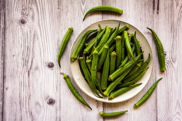 Top view of the okra vegetable (also called as ladies finger).