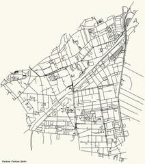 Black simple detailed street roads map on vintage beige background of the neighbourhood Pankow central locality of the Pankow borough of Berlin, Germany