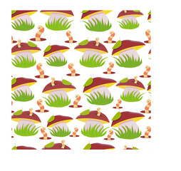 Obraz premium seamless pattern with mushrooms and worms. forest pattern. stock vector illustration isolated on white background for printing on fabric and paper.