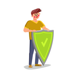 Fototapeta premium Healthy Man Standing Near Protective Shield Vector Illustration