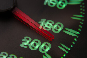 Double vision drunk driver. Car speedometer at 190 km / h