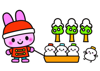 うさぎと雪だるま