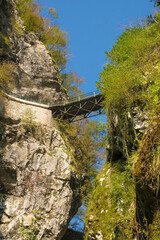The upper Devil's Bridge crossing the Tolminka River which flows through Tolmin Gorge in the Triglav National Park, north western Slovenia

