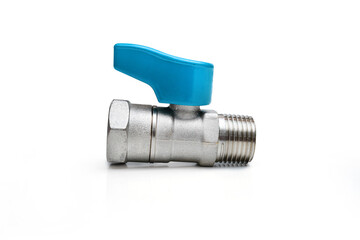 Mini ball valve with blue handle Isolated on White background