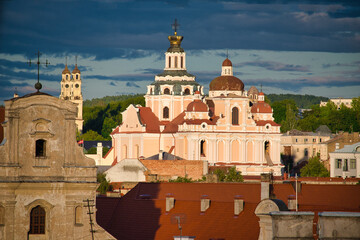 Fototapeta na wymiar Panorama full of churches is part of Old Town in lithuanian Vilnius