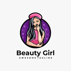Beauty girl illustration logo design vector