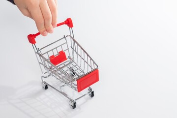 Trolley sale retail baby hand. Metal market.