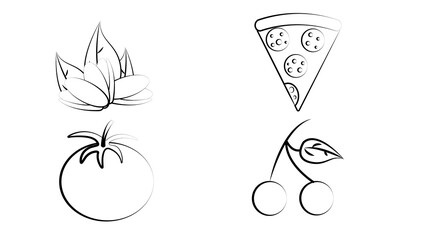 Isolated Vector Style Watercolor Illustration Logo Set Badge of Fruits, Vegetables, Fast Food and Drink, Bread, Diary and Milk Products. Farm and Organic symbols. Food Intolerance