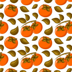 Seamless vector pattern with persimmon and leaf