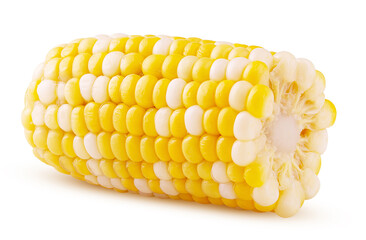 Fresh marbled corn cut in half