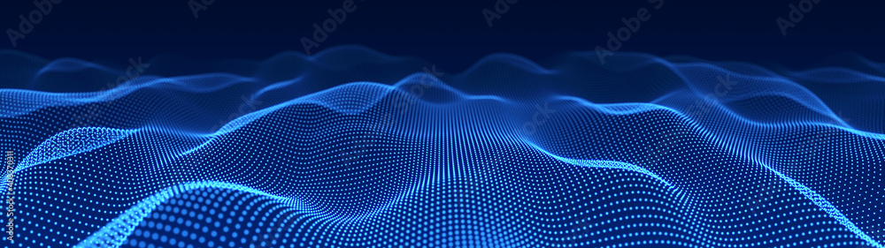 Aufkleber Abstract blue background of points. Falling cyber particles. Big data stream. 3d rendering