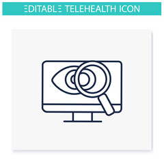 Ophthalmology line icon. Telehealth medical care. Virtual ophthalmologist consultation.Telemedicine, health care concept. Online medicine, eye examination.Isolated vector illustration.Editable stroke 
