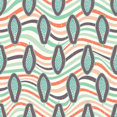 Colorful papaya repeat seamless pattern. Wavy background.