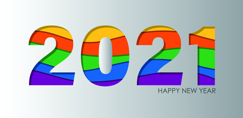 2021 New Year card. Paper cut vector illustration EPS10. Colorful waves 