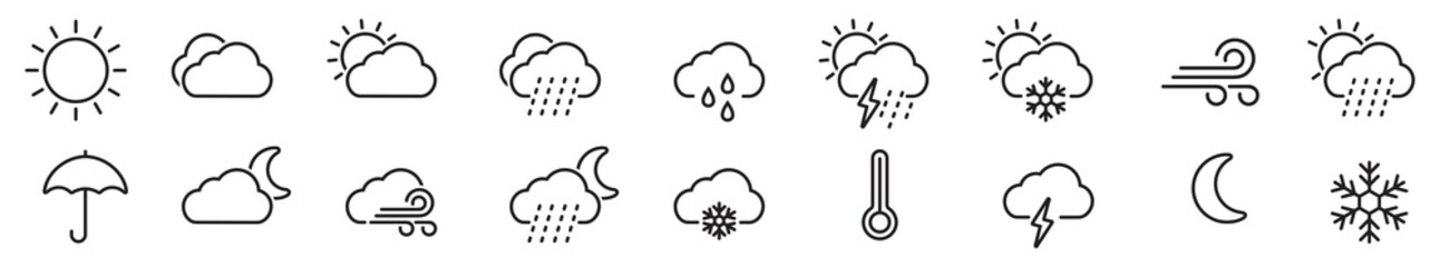 Weather icons set in line style, Weather isolated on white background. Clouds logo and sign, vector illustration	