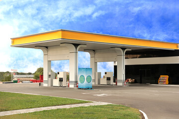 Modern gas station outdoors on sunny day
