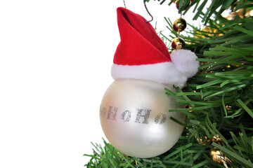 christmas white bauble ho ho ho isolated on white