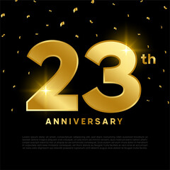 23th anniversary celebration with gold glitter color and black background. Vector design for celebrations, invitation cards and greeting cards.