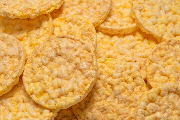 Rice wafers background, top view.
