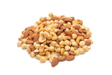 Mix of nuts isolated on white background. Top view.