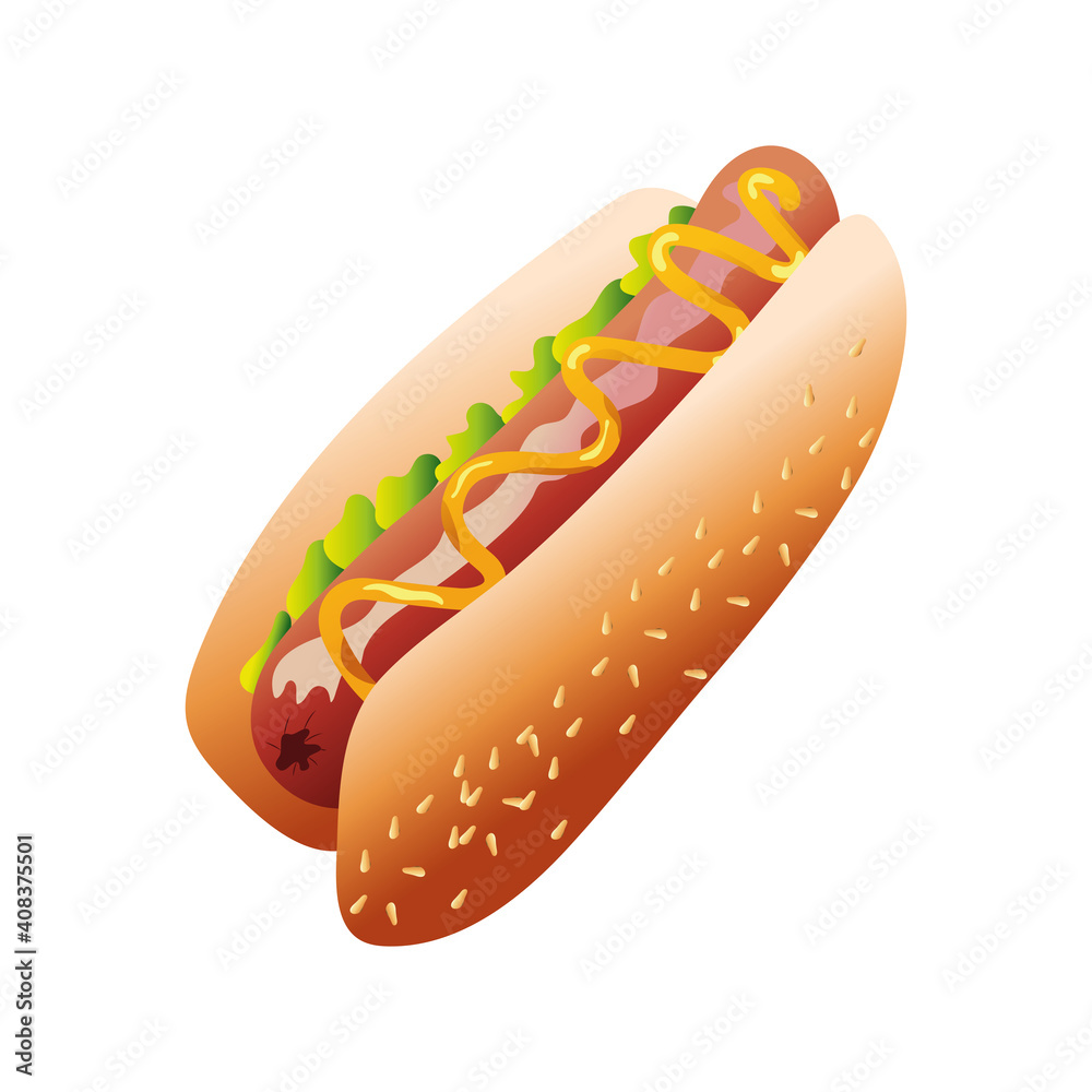 Sticker delicious hot dog fast food icon