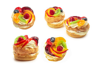 Home made cake with cream and fruit isolated