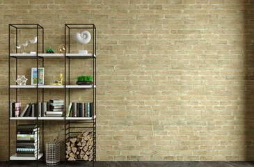 Loft interior background old white brick wall