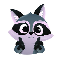  Funny raccoon characters in different situations. Emotions little raccoon. Flat illustration with cute raccoon isolated on white background. Vector illustration