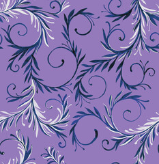 Seamless hand drawn ink pattern in blue and purple colours