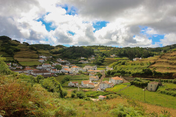 Fototapeta na wymiar Landscape at Santa Maria island, during walking tour, Atlantic ocean, Azores.