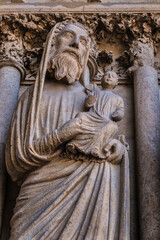 Facade details of Reims Notre-Dame cathedral: Notre-Dame de Reims Cathedral (Our Lady of Reims, 1275) is Roman Catholic Church in Reims. Champagne-ardenne, France.