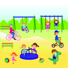 Amusement park vector flat elements isolated on white background for infographic map design. Architecture entertainment elements for family rest in the park. Colorful Ferris wheel, carousel, circus