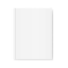 Book mockup on white background. White cover template with shadow. Closed magazine or book. Realistic vertical blank top view. Notebook or catalog design. Vector illustration