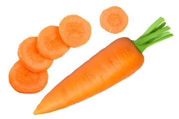 Carrot isolated on white background with full depth of field. Top view. Flat lay