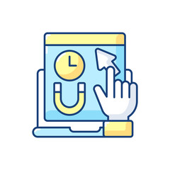 Engagement rate RGB color icon. Shows how long a person stays on your web page. Time spent viewing content on site. Isolated vector illustration